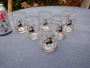 6er Set Mid Century Goldrand Funky Strutting Rentier Hirsch Hirsch Gläser 2/2 - Bild 1 von 22