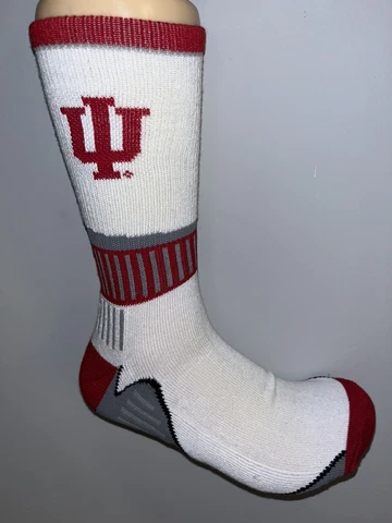 INDIANA HOOSIERS COLLEGE MENS LOGO SPORT FAN WHITE CREW SOCKS LARGE Q Cover