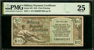 $10 Military Payment Certificate Series 481  PMG Very Fine 25 - Image 1 of 2