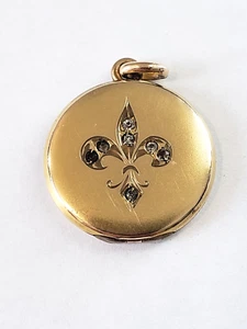Antikes goldgefülltes Fleur de Lis Bild Medaillon Strass - Bild 1 von 10