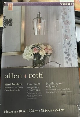 Allen + Roth Mini Pendant Brushed Nickel Finish Clear Glass Shade 0586864 - NEW - Image 1 of 2
