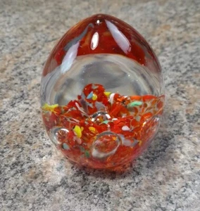 Vintage Norleans Paperweight Red Confetti Egg Japan Controlled Bubble 3" - Picture 1 of 5