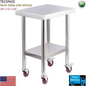 Mesa de Trabajo Ginkman 30" x 12" x 34" Acero Inoxidable con Ruedas para Hogar Cocina - Imagen 1 de 9
