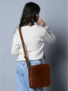 Men's Goat Leather Messenger Real Satchel Bag Genuine Laptop Brown Briefcase New - Picture 1 of 7