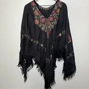 Damen Klavier Schal bestickt Poncho mehrfarbig Blumen Kunst Fransen Western Boho - Bild 1 von 8