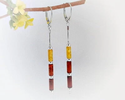 Bernstein Ohrhänger Silber 925 Ohrringe gelb braun echt Sterlingsilber  bj164 - Bild 1 von 3