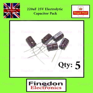 5 Pack HQ 220uF 25V Aluminium Electrolytic Capacitor PCB UK Seller - Picture 1 of 1