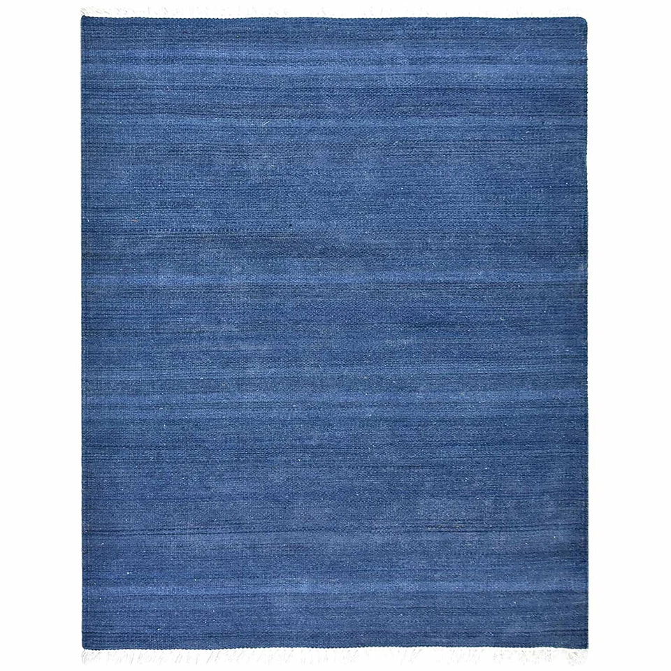 Alfombra de corredor de lana Kilim tejida a mano ecológica tejida plana azul liso BBD00111 Foto 1 de 1