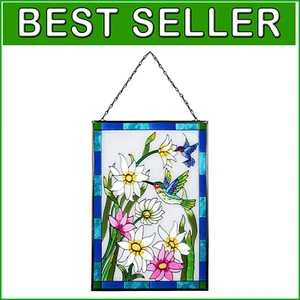 Vibrant Stained Glass Window Hanging, Hummingbird Art Decor, 15 x 10 Inches - Picture 1 of 8