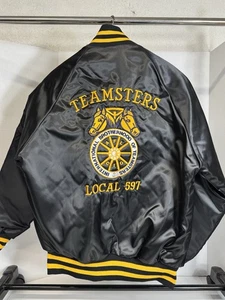Chaqueta De Colección Años 90 Teamsters Barre Vermont Satén Mediana Hecha en EE. UU. Para Hombre Negra - Imagen 1 de 12