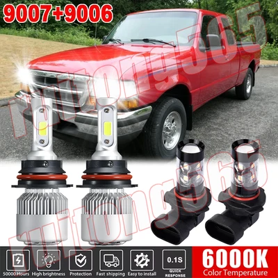 For Ford Ranger 1998 1999 2000 6000K LED Headlight H+L+Fog lamp Bulbs Combo Kit - Image 1 of 4