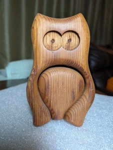 Vintage Handcrafted Native Redwood Owl Trinket Jewelry Box 6 1/2" Tall - Picture 1 of 10