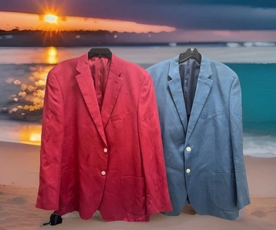 Lote de 2 Abrigo Deportivo Ralph Lauren Seda y Lino, Blazer Azul y Salmón 48R Slim Foto 1 de 4