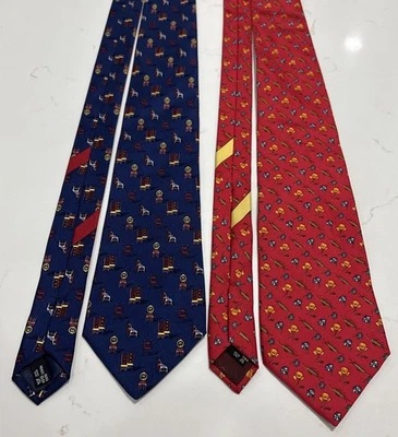 Salvatore Ferragamo Corbatas 100% Seda Corbata Silla Patrón y Floral Lote de 2 Italia Foto 1 de 4