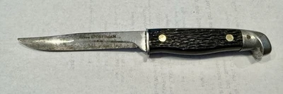 Cuchillo de caza vintage UTICA Sortsman EE. UU. con funda de cuero, buen estado Foto 1 de 4