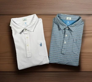 [2]Johnnie-O Hangin’ Out Polo Youth 16 Pocket Golfer Surfer White/Blue Striped - Picture 1 of 14
