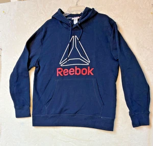 Reebok Pullover Front Pockets Fleece Mens Delta Hoodie Navy Blue Red Logo Large - Picture 1 of 8