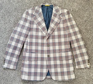 Vintage 70s Burnbrae Plaid Sport Coat 40R Blazer Jacket Crest Buttons USA - Bild 1 von 10