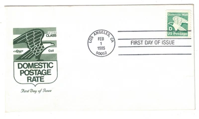 1985 FDC FIRST CLASS COIL DOMSTIC POSTAGE RATE ARTMASTER CACHET - Image 1 of 2