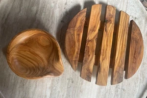 Olive Wood Spoon Rest And 8”Trivet New - Picture 1 of 4