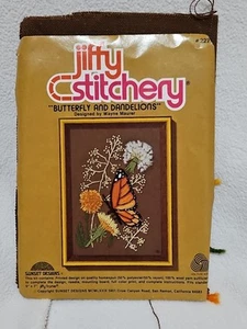Vintage Jiffy Stitchery Needlepoint Embroidery Kit Butterfly & Dandelions - Picture 1 of 7