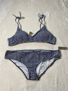 Neu mit Etikett J. Crew French Bikini Oberteil Unterteil Gr. XXL Gingham Blau Badeanzug Schwimmen - Bild 1 von 9
