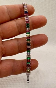 Pulsera tenis multicolor corte baguette piedras simuladas - Imagen 1 de 5