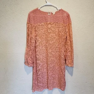 Abito donna Sundance ricamato a traliccio taglia 8 rosa 100% seta trasparente boho shift - Foto 1 di 10