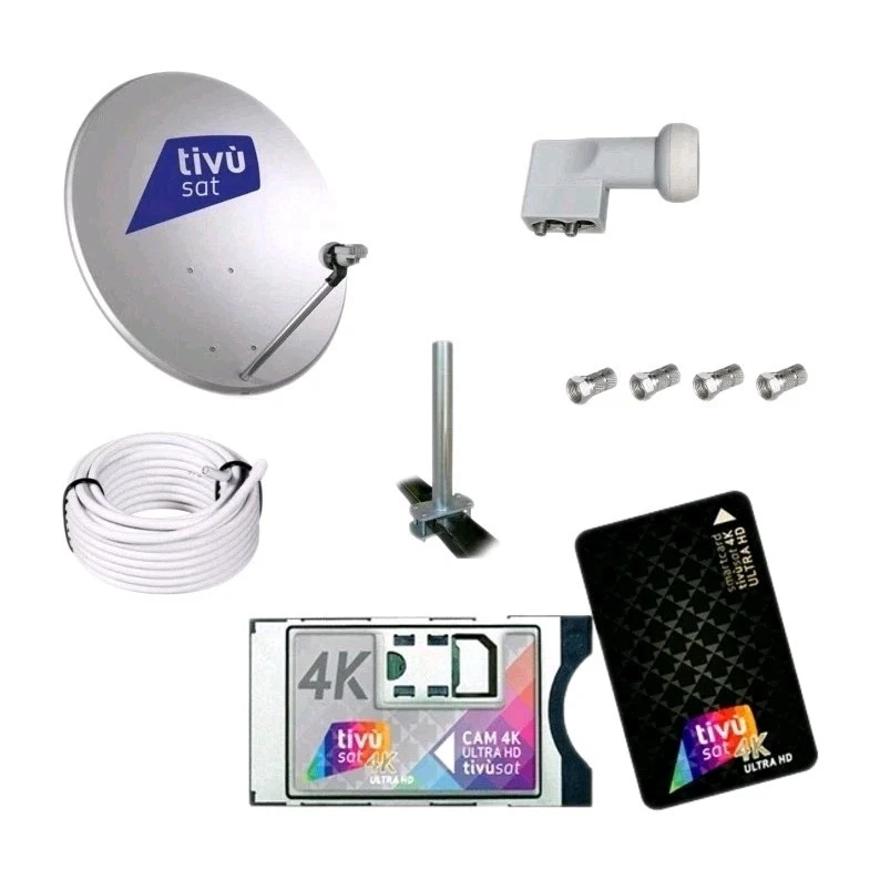 CAM HD 4K ULTRA TIVÙSAT+SCHEDA+PARABOLA 45CM+LNB 2USCITE+ SUPPORTO+20 METRI CAVO - Immagine 1 di 1