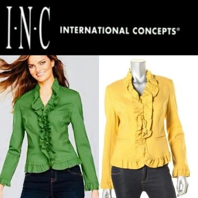 Chaqueta Blazer INC Amarilla Cremallera Completa Volantes Ponte Manga Larga Para Mujer ~ M M3020 Foto 1 de 4