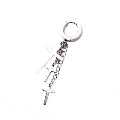  2 STÜCKE Herren Ohr Schnallen Punk Mode Edelstahl Ohrstecker Kreuz Baumeln Ohr - Bild 1 von 4