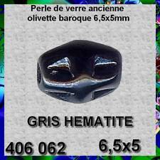 406062 *** 20 perles anciennes verre olive 6,5x5 GRIS hématite