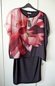 BNWT M&Co Plus Black Peach Plum Ivory Dress Size 18 Cost £49 - Picture 1 of 8