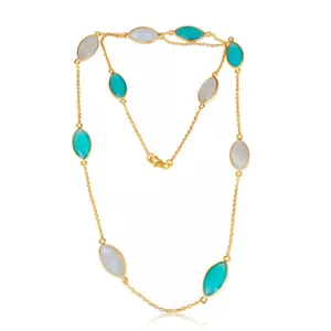 18k Gold plated multi stone necklace 925 silver multi color long necklace - Picture 1 of 4