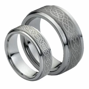 Men & Ladie's 8MM/6MM Tungsten Carbide Celtic Knot Design Wedding Band Ring set - Picture 1 of 1