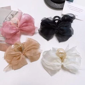 4 PCS Large Tulle Hair Clips Elegant 5.3" Bowknot Claw Clips for Women - Picture 1 of 8