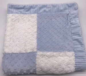 Kyle & Deena Blue White Baby Blanket Minky Squares Dots Lovey White Sherpa G3 - Picture 1 of 7