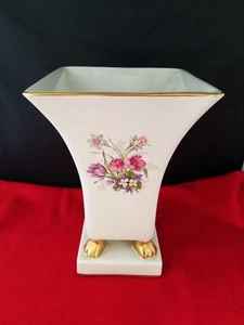 Vintage TAI The Trenton Pottery Floral Pedestal Vase USA 5 1/4" L 8"H - Picture 1 of 9