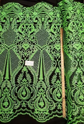 Tela de lentejuelas de malla de spandex de nailon elástico con diseño de reloj de arena verde neón/negro por comprar Foto 1 de 4