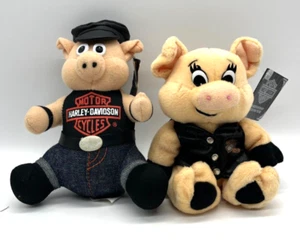 Harley Davidson Plush Stuffed Hog Pig Beanie Set of 2 6.5" with Tags - Picture 1 of 5