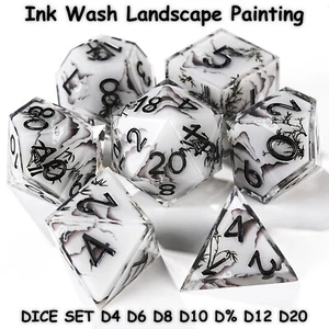 Resin DND Dice Set 7PCS Sharp Edge Polyhedral Dungeons and Dragons D&D RPG Games - Picture 1 of 8