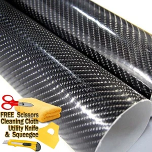 15ft x 5ft Gloss Black 4D Carbon Fiber Vinyl Wrap Film Bubble Air Free 180"x60" - Picture 1 of 8