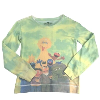 Sesame Street Tie Dye Retro Sweater Sweatshirt Green Yellow Long Sleeve XS - Image 1 of 4