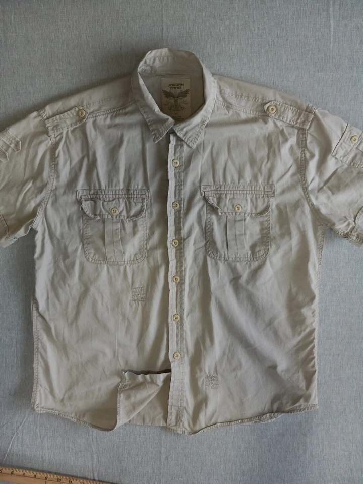 Мужская рубашка Jordan Craig XL с коротким рукавом на пуговицах сафари военная бежевая разорванная - Изображение 1 из 4