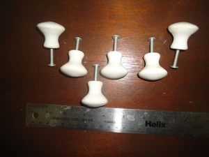 Set of 6 Vintage White Ceramic Porcelain Cabinet Drawer Knobs - Picture 1 of 5