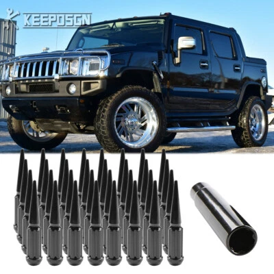 4.4" Tall M14x1.5 Wheel Spike Lug Nuts Black Socket Key For Hummer H2 2002-2009 - Image 1 of 4
