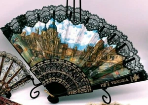 Luxurious Vintage Fabric Hand Held Folding Fan from around the World Venice - Picture 1 of 11