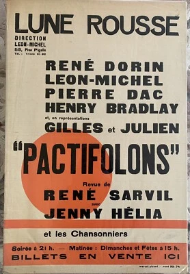 1930s French Poster for Theatre Review Show Called "Pactifolons" at Lune Rousse - Image 1 of 2