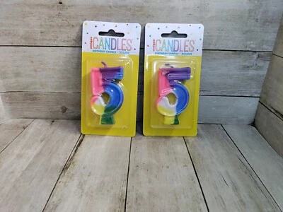 Vela de cumpleaños arco iris única número 5 paquetes de 2 Foto 1 de 2