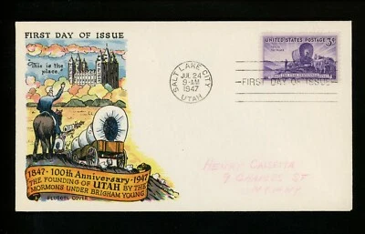 US FDC #950 Fluegel M-1 1947 Salt Lake City UT Utah Settlement Centennial - Image 1 of 2